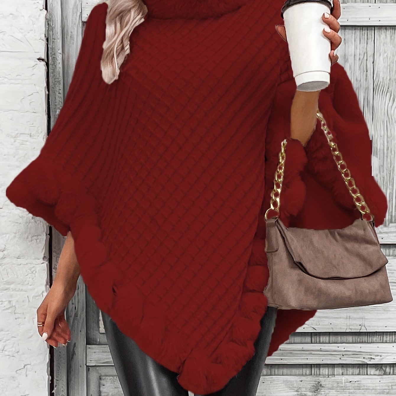 Winter Chic Fur-Trim Turtleneck Sweater - Cozy Long Sleeve, Hanky Hem Design - Perfect for Cold Weather