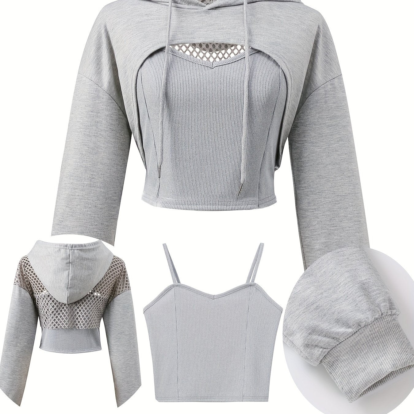 2pcs Y2K Solid Color American Hoodie & Vest Set Sweet Fashionable Tops for Spring/Summer/Autumn 2024 Salt Style Streetwear Casual