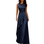 French-style Elegant Round-neck Sleeveless Dress A Fashionable Maxi Skirt With Ruffled Hem