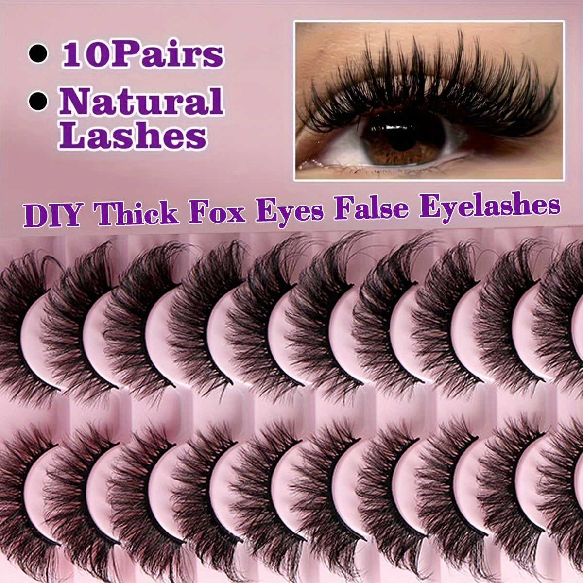 10 Pairs Cat Eye False Eyelashes Set, Russian DD Curl, Natural Fluffy Extra Thick, D Curl, 10-18mm Length, Reusable, Easy to Apply, Unscented, Beginner Friendly, Multiple Pairs for Dramatic Eye Makeup Effect