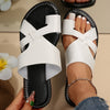 Women's Toe Loop Flat Slides, Fashion Colorblock Slip On Summer Shoes, Casual Outdoor Beach Slides