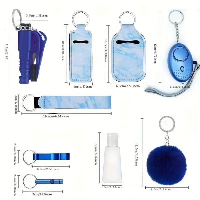 9pcs Ultimate Safety Keychain Set - Keychains with Personal Alarm, Self-Defense Security Accessories, and Stylish Design for Women's Daily Protection and Peace of Mind