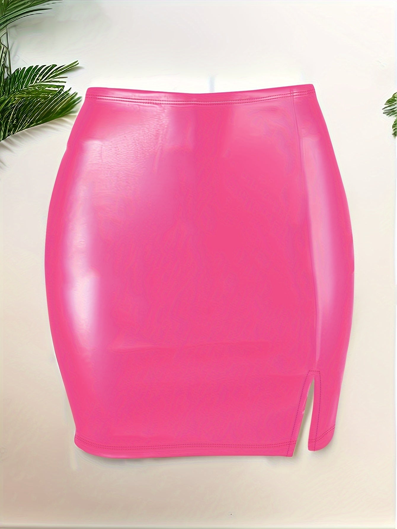 [Elegant] Bright Pink High-Waist Bodycon Mini Skirt - Sexy Clubwear with Side Slit, Stretchy & Machine Washable for Women, Trendy Outfit | Sexy Bodycon Skirt | Skirt