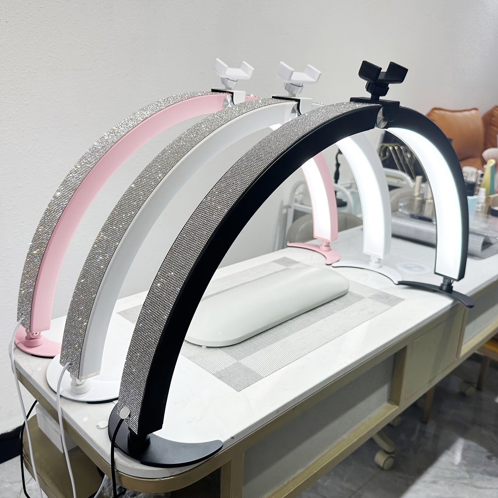 Nail Studio Set Lamp, Eyelash Lamp, Foldable Half Moon Lamp, With Remote Control And Phone Stand, 7 Colors And 10 Brightness Can Be Adjusted For Salon Nail/tattoo/eyebrow Tattoo/facial Beauty Lamp