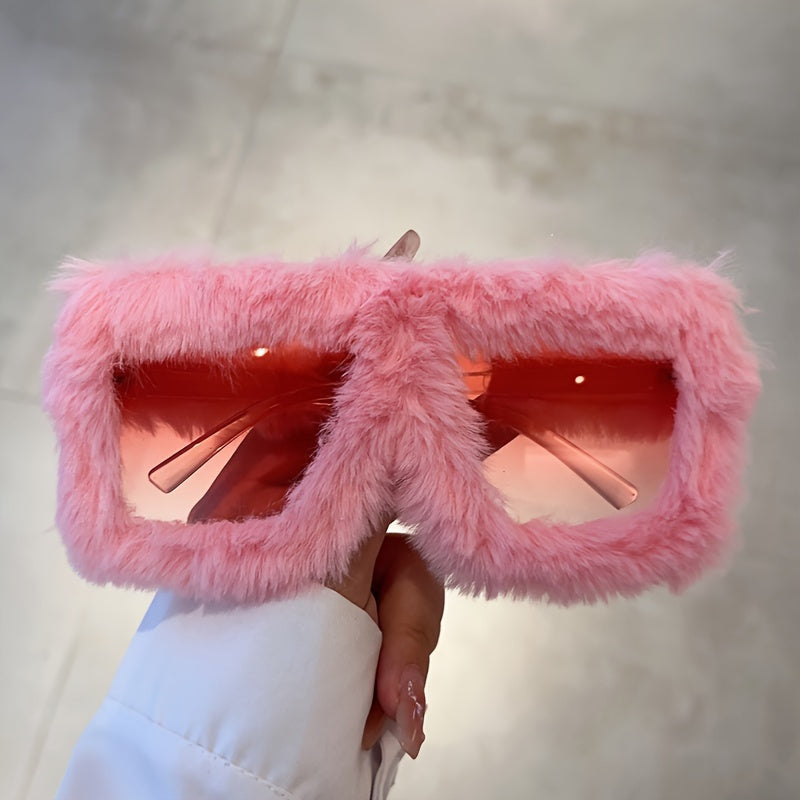 Y2K Fashion Plush Oversized Gradient Glasses, Novelty Fuzzy Party Club Eyewear for Men And Women, Plastic Frame, Hawaiian Theme, Non-Prescription Fun Glasses for And Festive Occasions, Carnival/Mardi Gras/Masquerade