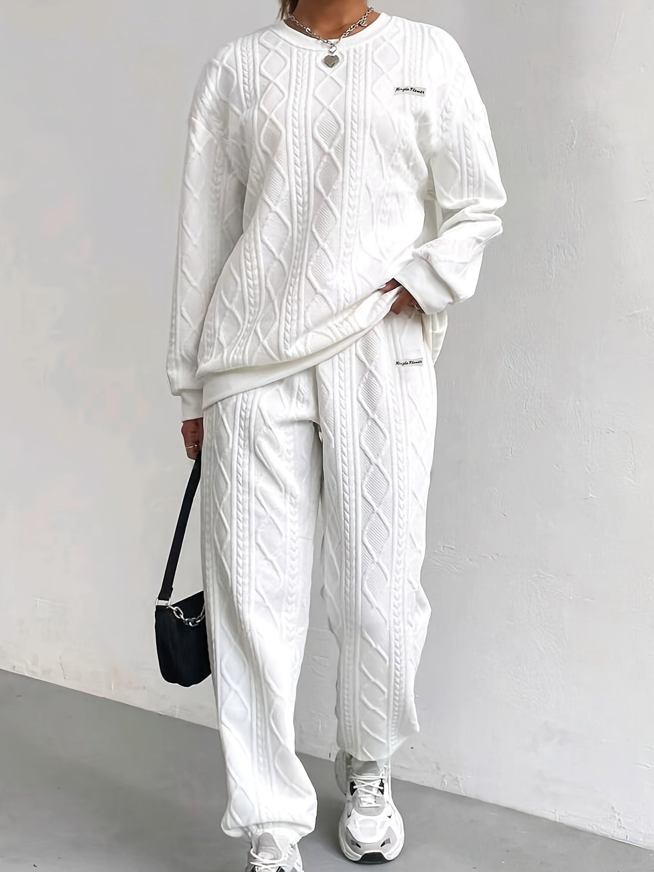 two-piece Women's Letter Print Matching Sweatshirt & Sweatpants Set, Casual Long Sleeve Crew Neck Sweatshirt & Sporty Joggers Outfit