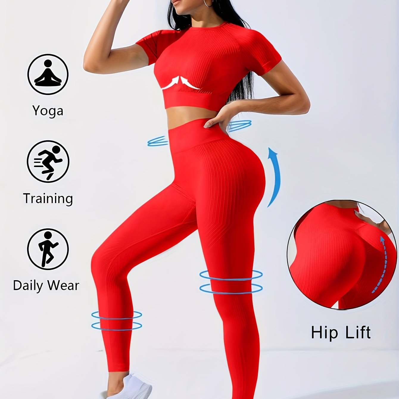 2pcs Sports Set, Short Sleeve Yoga Top & High Waist Running Workout Leggings - Breathable, Moisture-Wicking Fabric - For Women - Perfect for Yoga, Running, Gym & Fitness - Ideal Gift for Active Women