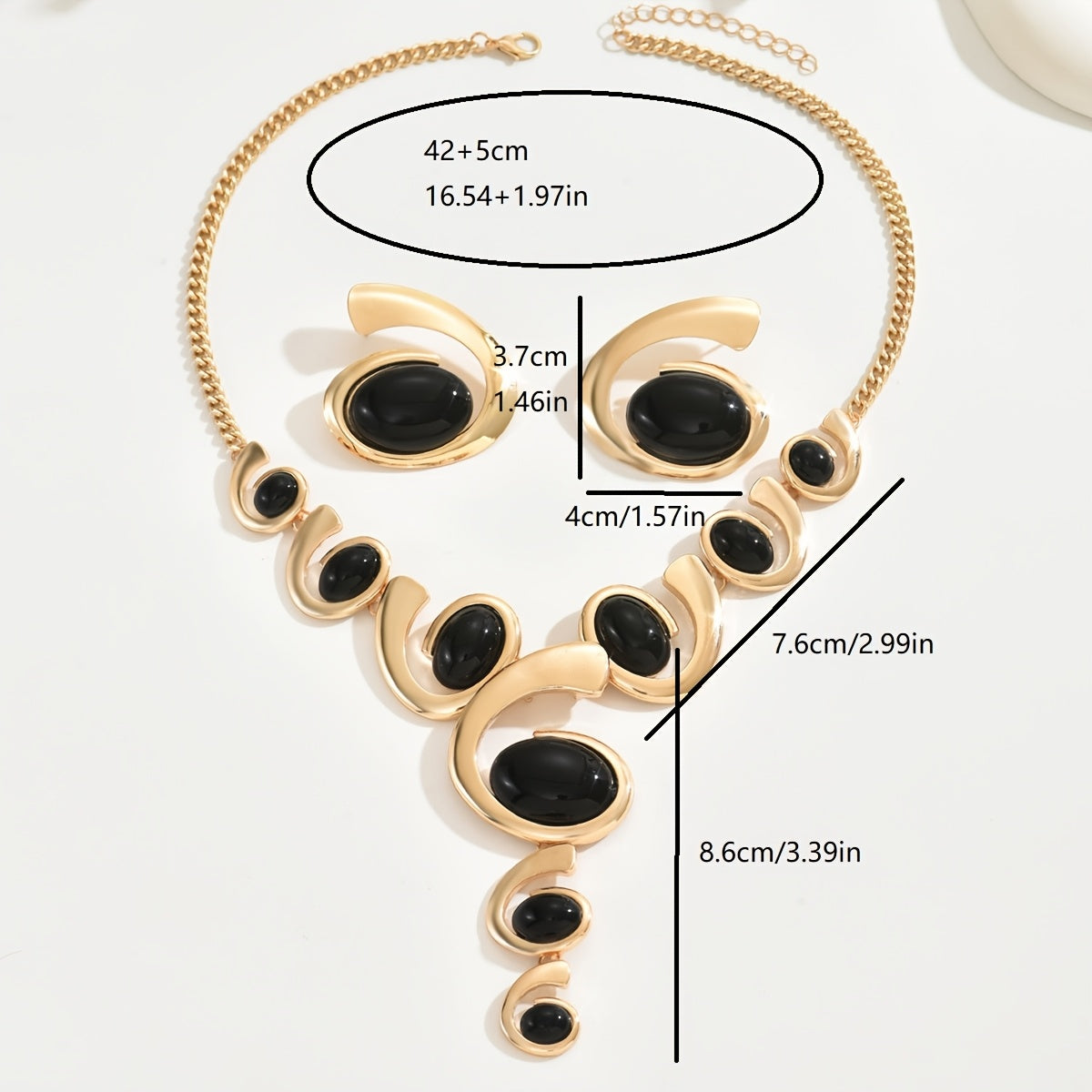 1 Set Boho Classic 2pcs Women'S Jewelry Set, Spiral Shape with Black Rhinestone Inlay, Y-Necklace and Earrings, Alloy, Versatile for Daily and Party Wear