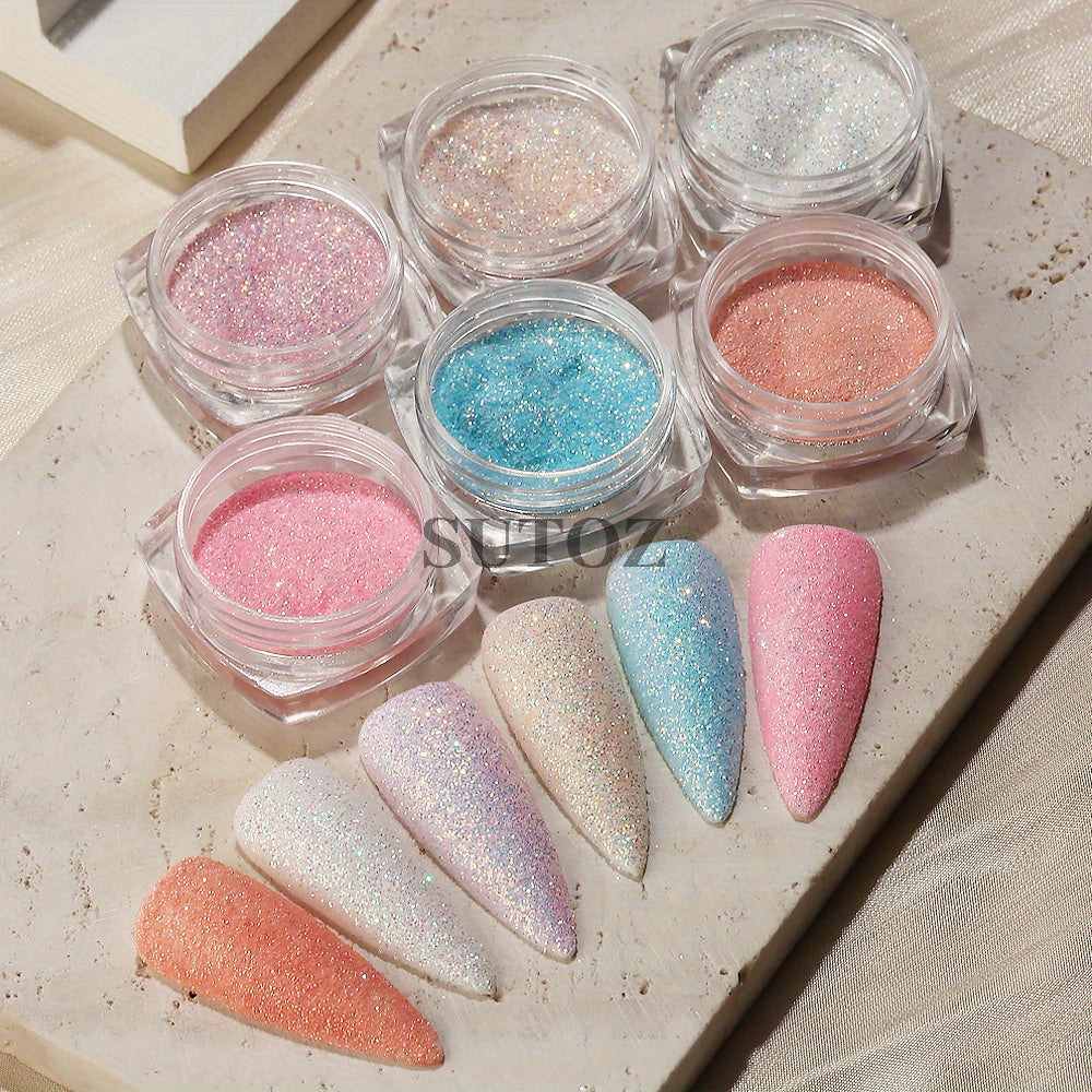 Glittery Rainbow Candy Nail Glitter Set - Ultra-Fine, Luminous Sugar Effect for Stunning Nail Art, Fragrance-Free, Ideal for Hands & Feet, Round Shape, Perfect for DIY Manicures, Nail Art Accessories