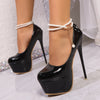 Elegant Black Synthetic Cover Stiletto Pumps with Glittery Sole - High Heel Party Shoes for Women, Round Toe & Side Zipper Design, Fashion Accessory | Elegant Stiletto Heels | Strap Closure, Shoes Heels
