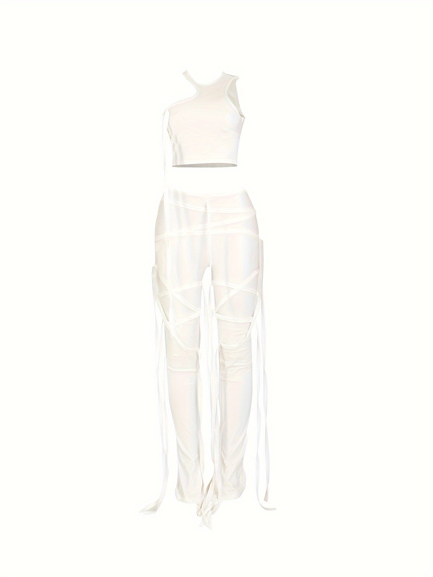 Chic Solid Two-piece Outfit Set - Trendy Asymmetrical Sleeveless Top & Slim-Fit Pants - Flattering Womens Wardrobe Essential