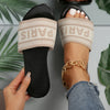 Women's Paris Word Design Flat Slides, Knitted Single Band Open Toe Shoes, Casual Lightweight Outside Slides