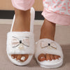 Women'S Black Fuzzy Slippers with Pearl Bow, Cartoon Pattern, Slip-on House Shoes, All-Season Indoor Footwear, Fabric Upper/Inner, EVA Sole, Hand Washable