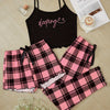 Women'S Pajama Set with Plaid Print and Motivational Quote