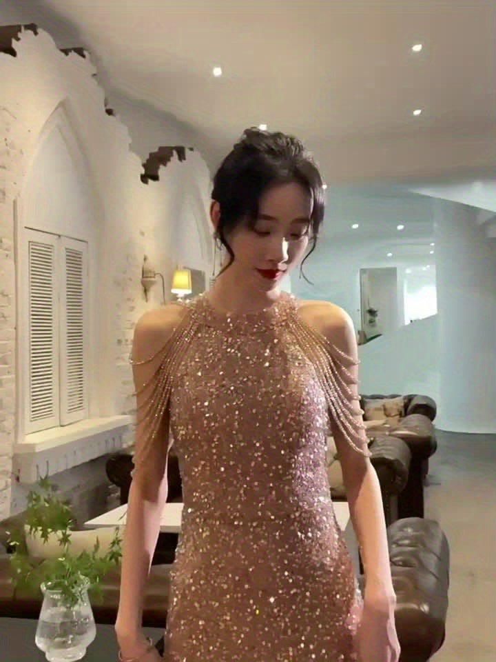 V-Neck Bodycon Long Evening Gown, Luxury Birthday Party Dress, Knit Fabric, Zipper, Solid Color, All-Season, for Adult Women
