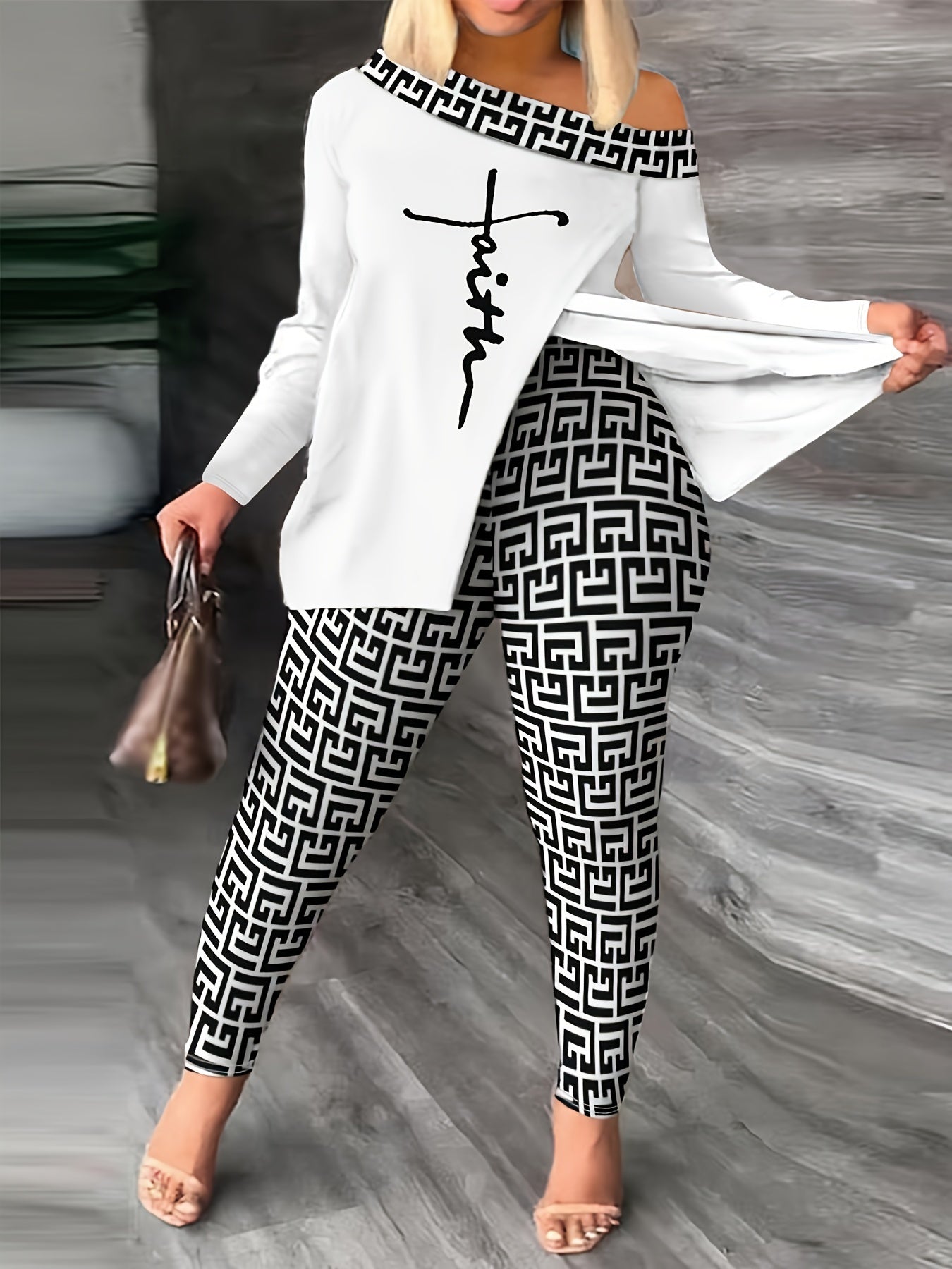 WF112 Long Sleeve Long Pants Plaid Print Two Piece Set