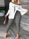 WF112 Long Sleeve Long Pants Plaid Print Two Piece Set