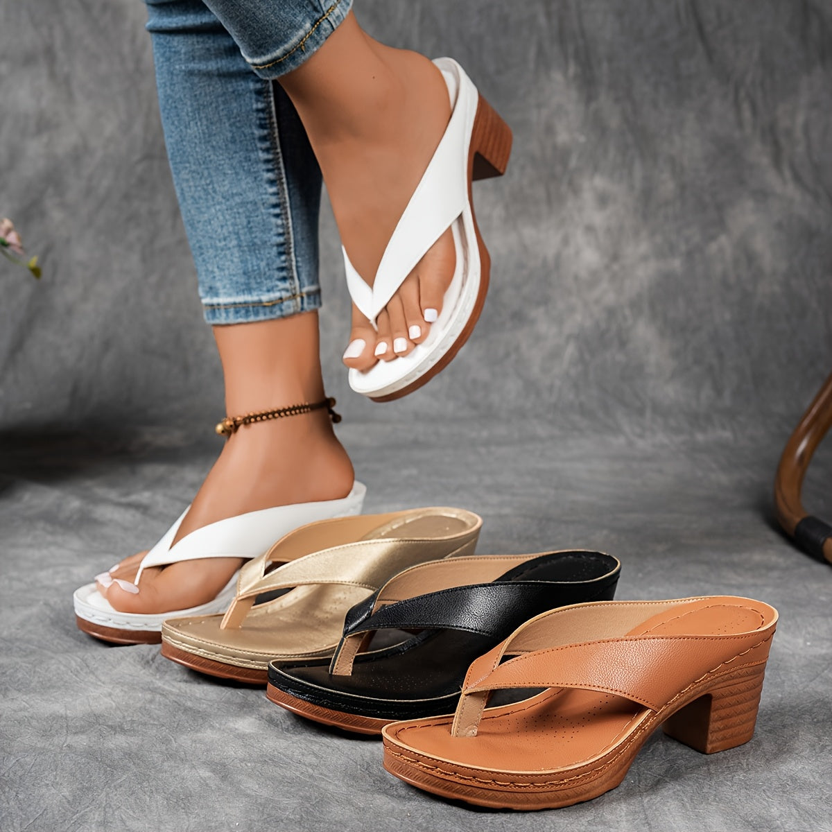 Elegant Women'S Summer Heeled Sandals - Solid Color, Mid-Block Heel, Open Toe, Slip-On Style in White, Black, and Orange with Durable PU Cover