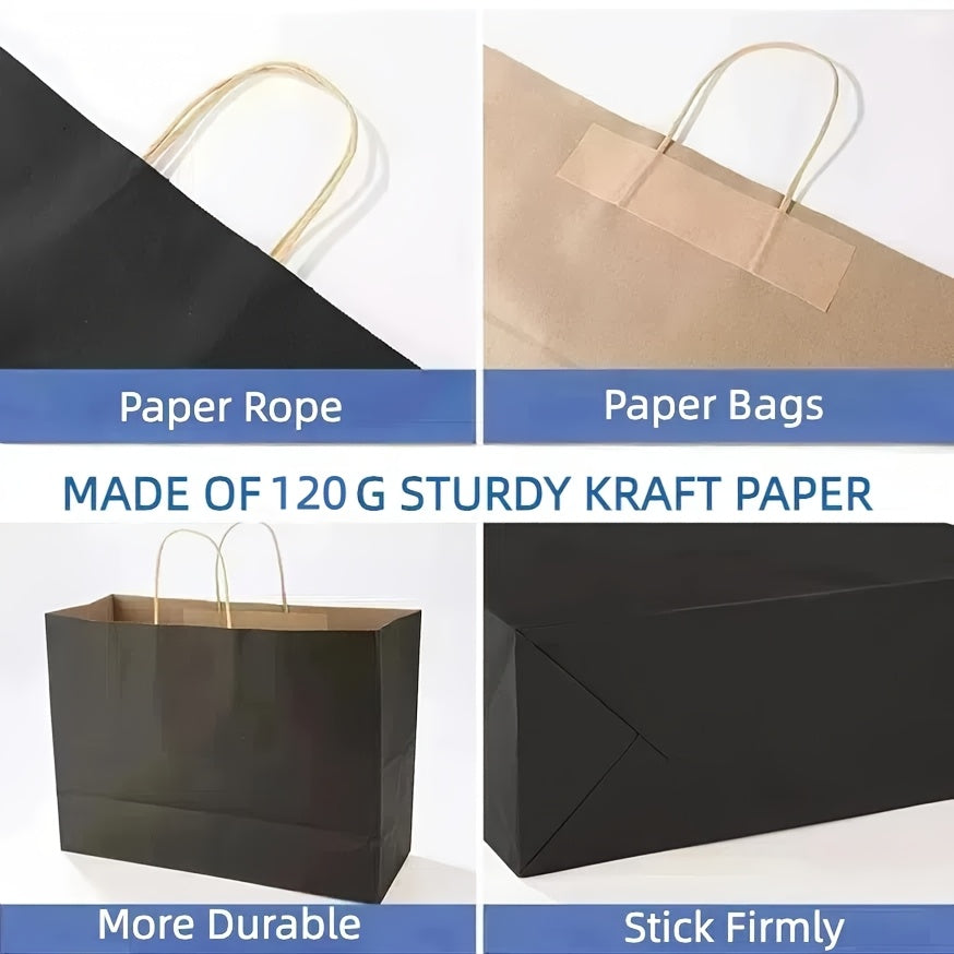 [50pcs] Large Black Paper Bags With Handles Made Of 120g Sturdy Kraft Paper-16x6x12 Inch Kraft Bags Bulk For Shopping, Gift Wrapping, Party Favor, Takeout, Boutique Retail Packaging