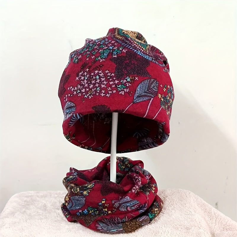 4 Pcs/set Bohemian Floral Print Brimless Beanie For Women - Autumn And Winter Warm Elastic Chemotherapy Cap, Lightweight Multi Functional Headscarf - Multi Functional Neck Cover