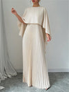 Flowing Long Skirt Elegant Solid Color Pleated Dress with Faux Two-Piece Design, Suitable for Banquets