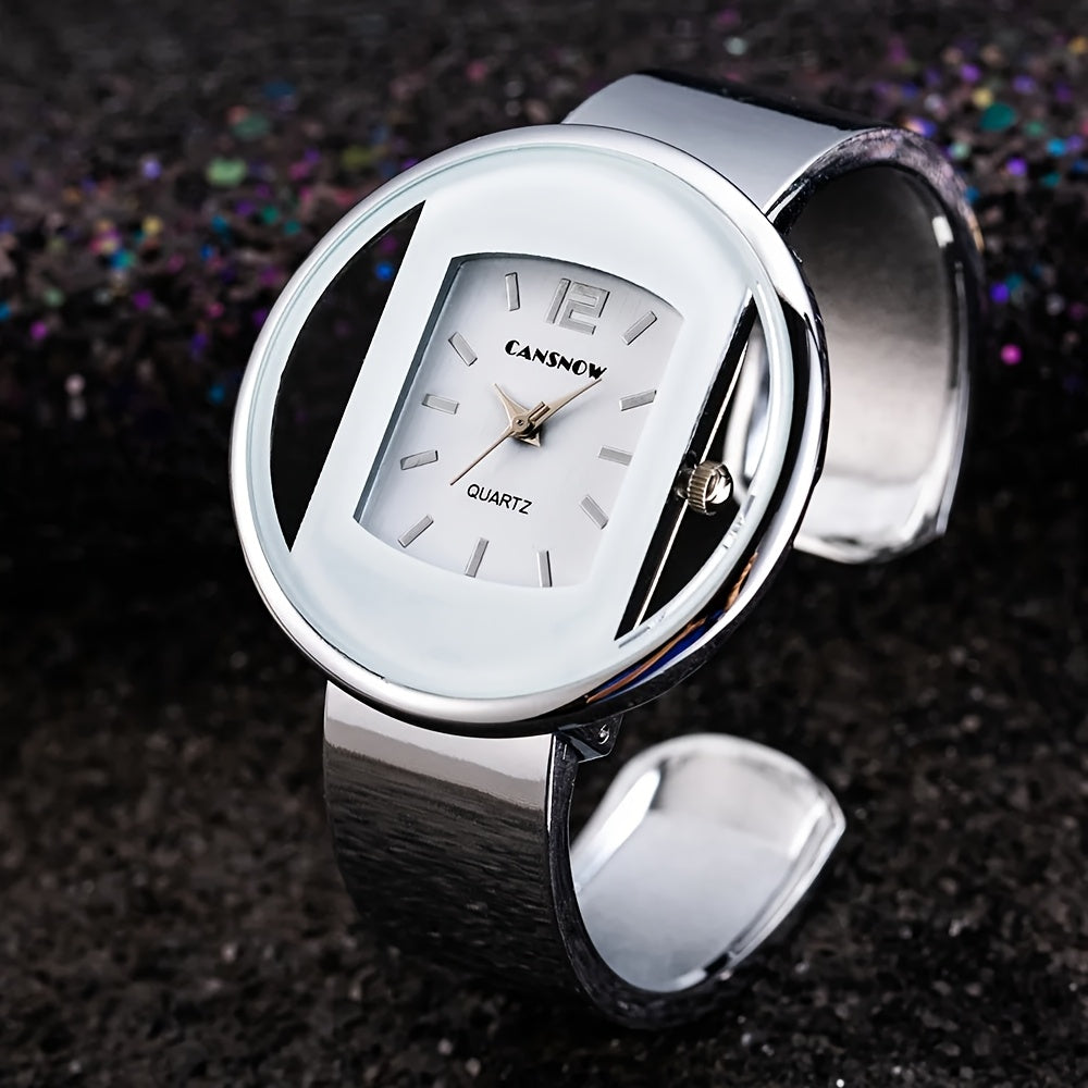 Luxury Women'S Hollow Dial Quartz Wrist Watch, Round Analog Display, Alloy Case & Strap, with Button Battery for Fashion Accessory
