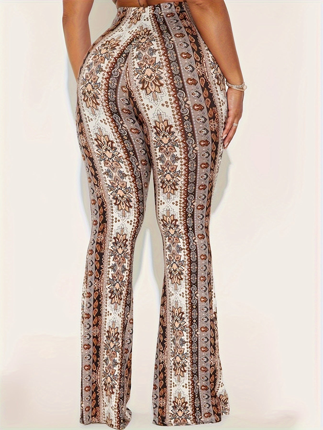Elegant Flared Pants with Paisley Pattern - Adult Size, Polyester Material, Suitable for All Seasons