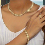 3pcs Hip Hop Jewelry Set for Women - Alloy Necklace, Bracelet & Ring Combo, Trendy Streetwear Accessories, Spring Summer Casual Wear, Mother's Day/ Party/ Holiday Gifts