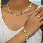 3pcs Hip Hop Jewelry Set for Women - Alloy Necklace, Bracelet & Ring Combo, Trendy Streetwear Accessories, Spring Summer Casual Wear, Mother's Day/ Party/ Holiday Gifts
