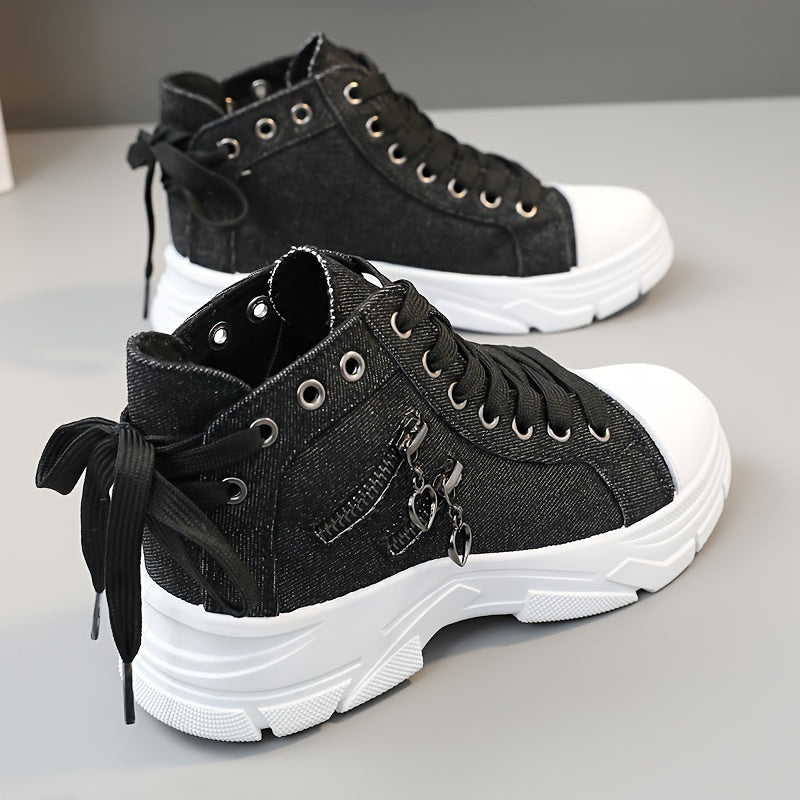 Women’s High Top Sneakers – Lace-Up Casual Sports Shoes with Side Zipper, Plus Size, Breathable Fabric Upper, All-Season Street Style Trainers