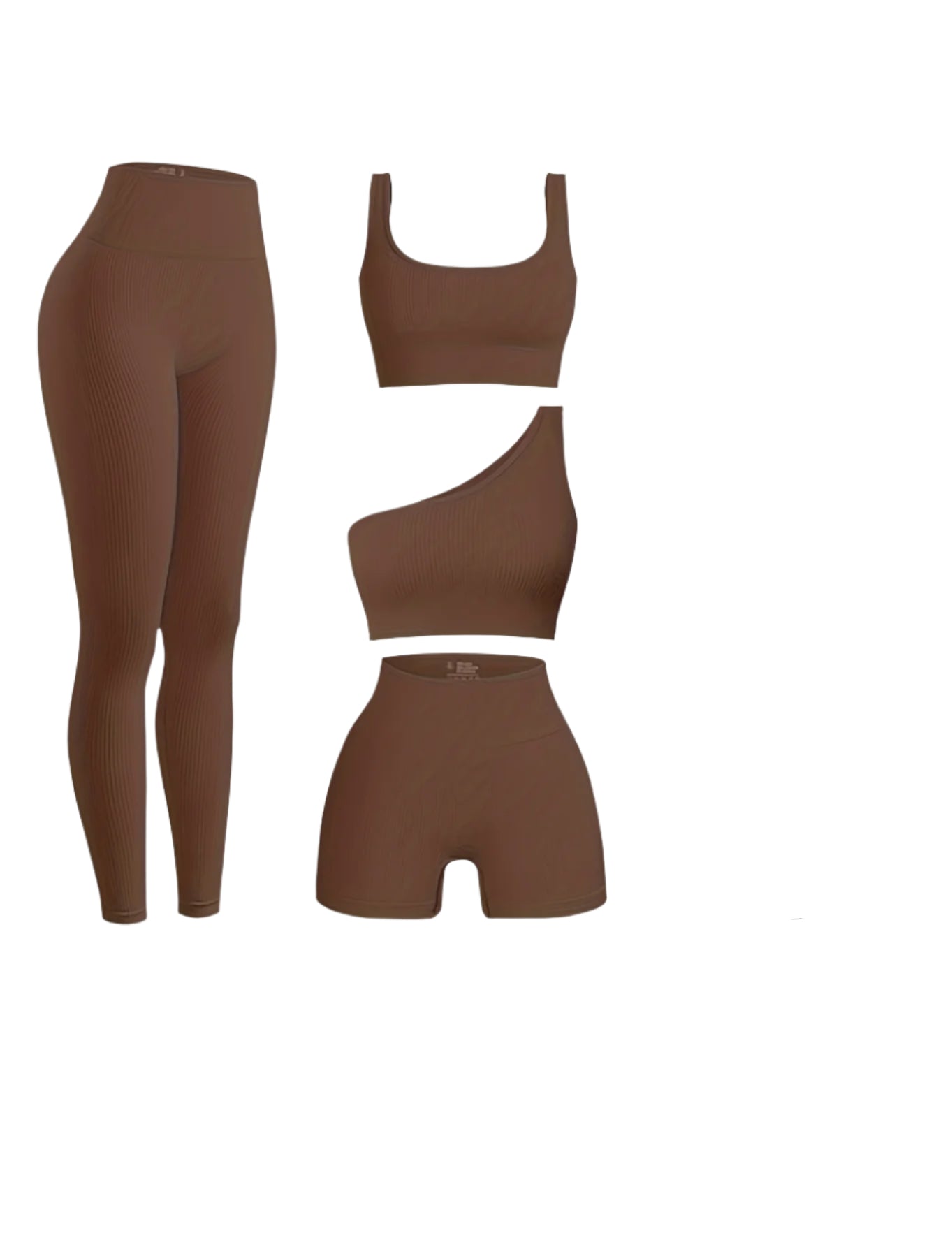 4-Piece Women's Rib-Knit Sports Yoga Set – Seamless High-Stretch Activewear for All Seasons
