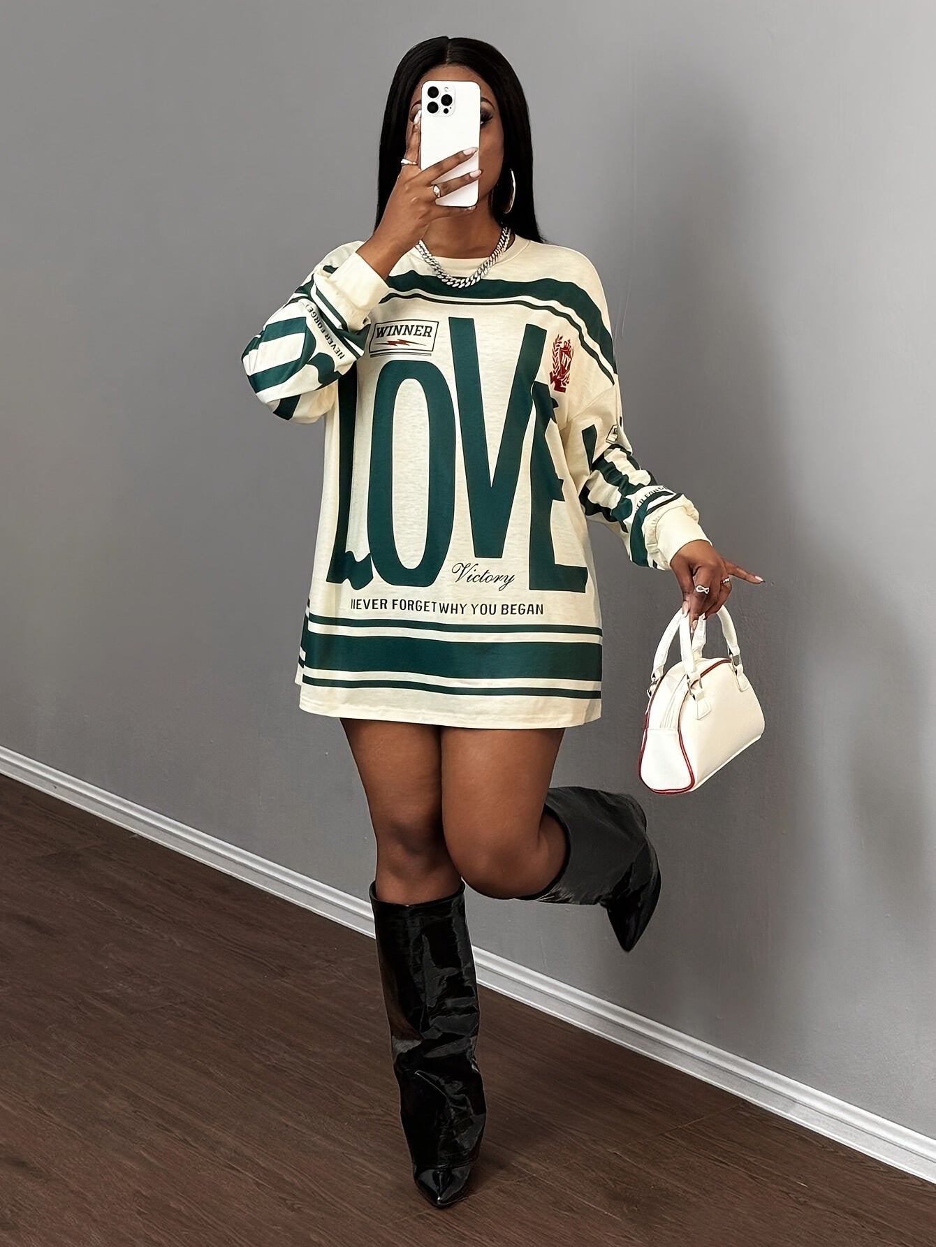 Women'S Casual "LOVE" Graphic Long Sleeve T-Shirt - Beige & Green, Drop Shoulder, Pullover, Medium Stretch, Fall & Spring Style, Fall Casual Wear | Graphic Tee | Comfortable Fit, Ladies T Shirts