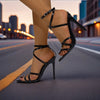 Mei Oi Women's Summer Sandals - Pointed Toe Stiletto Heel Ankle Strap High Heels with Buckle Closure, Black Synthetic Cover Dress Shoes for Parties & Formal Events, Party Footwear | Sleek Stiletto Design | Durable Rubber Sole