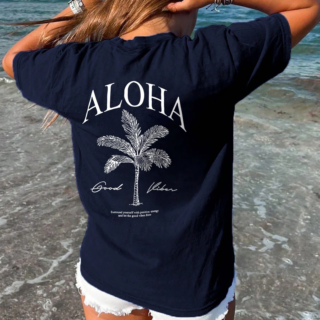 Women'S "Aloha" Graphic Tee - Casual, Short Sleeve, Loose Fit, Polyester, Round Neck, Tropical Coconut Tree Design, Summer Beachwear, Beach Casual Wear | Tropical Print Top | Comfortable Fit, Beach Clothes