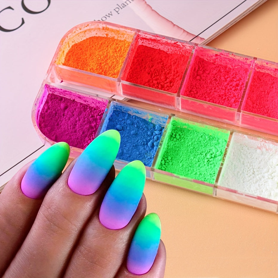 Neon Nail Pigment Powder Set, Fluorescent Ombre Nail Art Glitter, Gradient Rubbing Dust Chrome Effect For Manicure Decoration For Music Festival