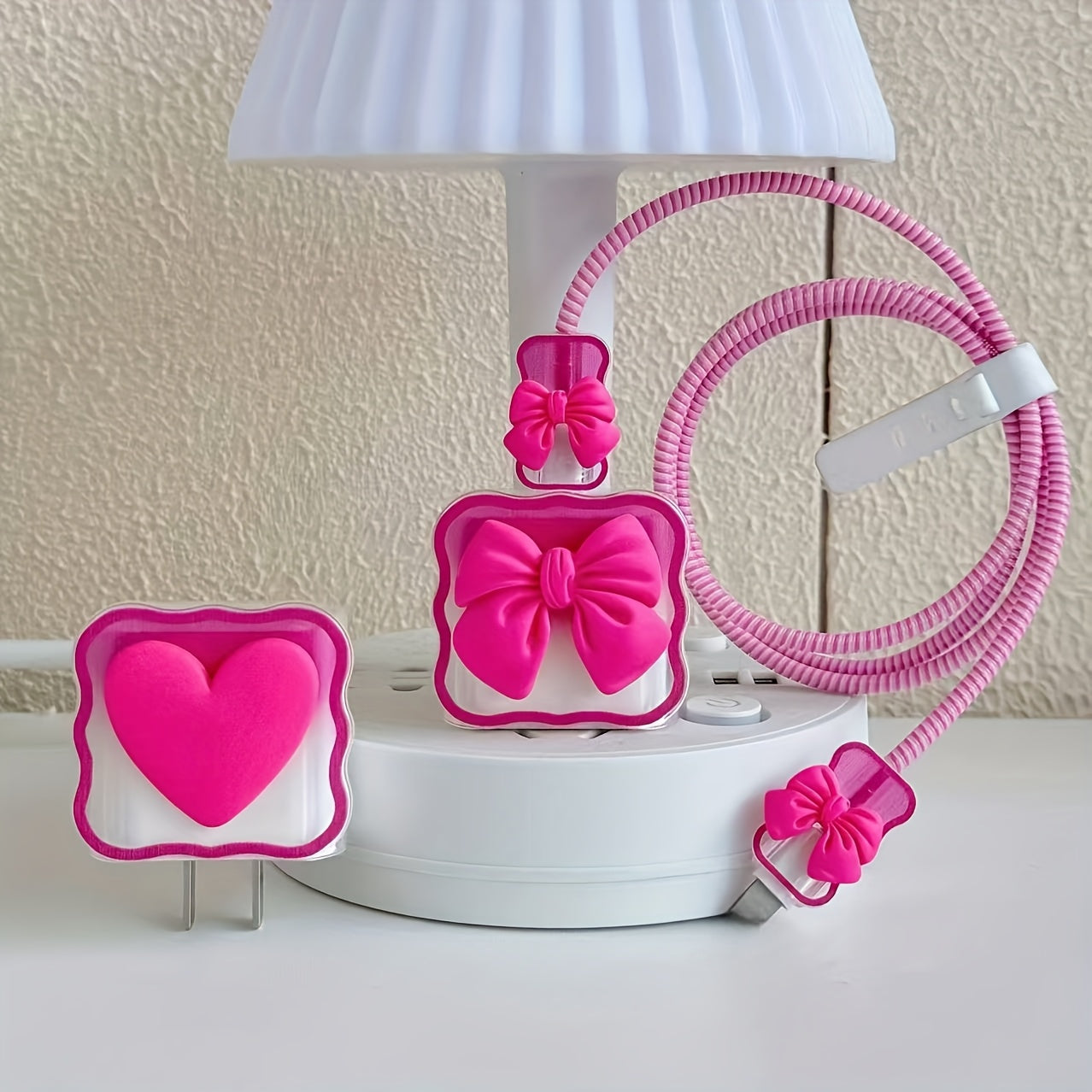 3D Rose Red Bowknot Compatible with iPhone 18/20W Charger Data Cable Protective Case, Anti-Break