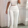 Women's Fashionable Commuting Date Outing Temperament Shoulder-to-Shoulder Turtleneck Top with High Waist Bell Bottoms and Pockets