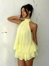Chiffon Halter Tea Length Dress Sassy Skirt
