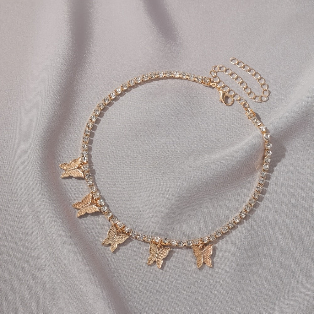 Women's Elegant 18K Gold Plated Cuban Link Butterfly Pendant Necklace - Sparkling Rhinestones, Synthetic Stones, Alloy Jewelry | Perfect for Mardi Gras Day, Weddings, Parties | Cascading Design, Holiday Theme, February Births