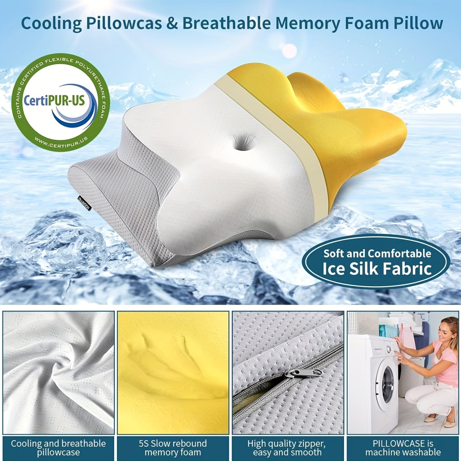 Neck Pillow Cervical Memory Foam Pillows For Sleeping, Ergonomic Pillow For Shoulder Pain, Orthopedic Contour Bed Pillow For Side, Back & Stomach Sleepers With Cooling Pillowcase