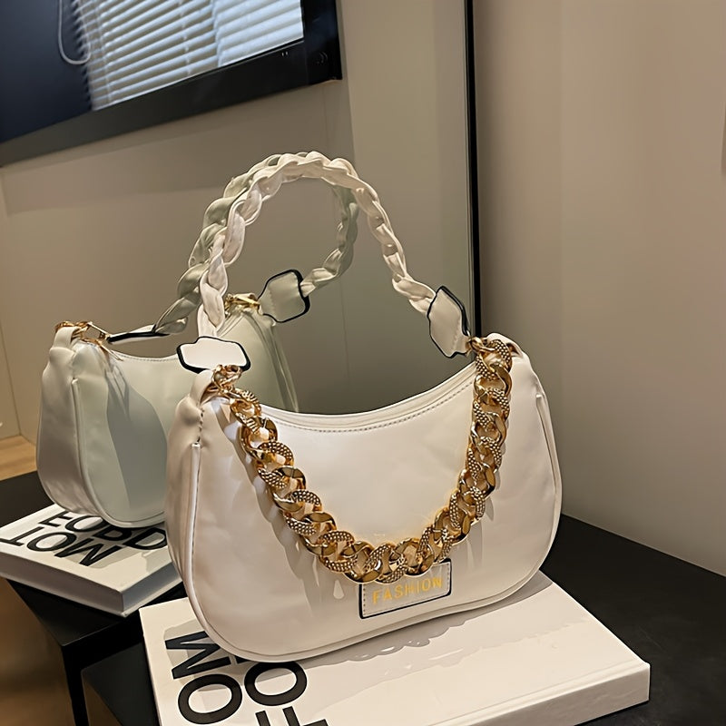 Stylish Women's Shoulder Bag with Adjustable Golden Chain Strap - Elegant Crossbody Handbag in Black, Khaki, or Orange, Perfect for Casual or Formal Occasions, Ladies Handbags