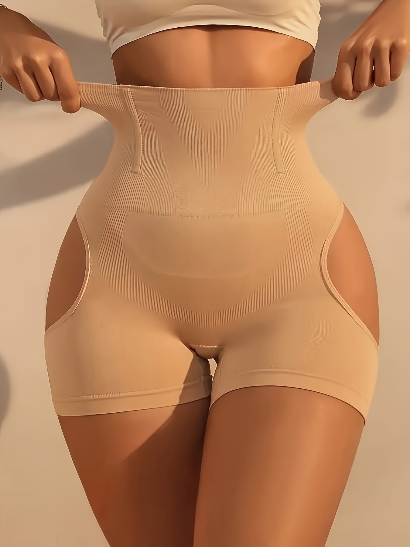 1pc Women's High-Waist Shaping Shorts - Tummy Control & Butt Lifter, Seamless Knit Fabric, Medium Support, Asymmetrical Design, 85% Polyamide 15% Elastane, Machine Washable, Everyday Comfort Wear|Asymmetrical Panties|Snug Fit