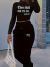 Women's Casual Long Sleeve Crop Top And Jogger Set - Letter Print, Drawstring Pants with Pockets - Fashionable Sporty Outfit - For Women - Suitable for Casual Wear, Loungewear, Exercise - Perfect Gift for Teen Girls & Young W