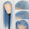 Women's 28 Inch Sky Blue Straight Synthetic Lace Front Wig, High Temperature Fiber, Glueless HD Lace Frontal, Soft Silky Hair for Halloween, Party, Cosplay - 13x6 Basics Style, Lace Wig