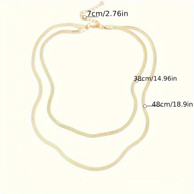 1pc Elegant Multi-Layer Flat Snake Bone Chain Necklace - Golden-Toned Alloy, Versatile & Stylish Clavicle Accessory for Casual Attire or Gifting, Perfect for All Seasons, Snake Jewelry