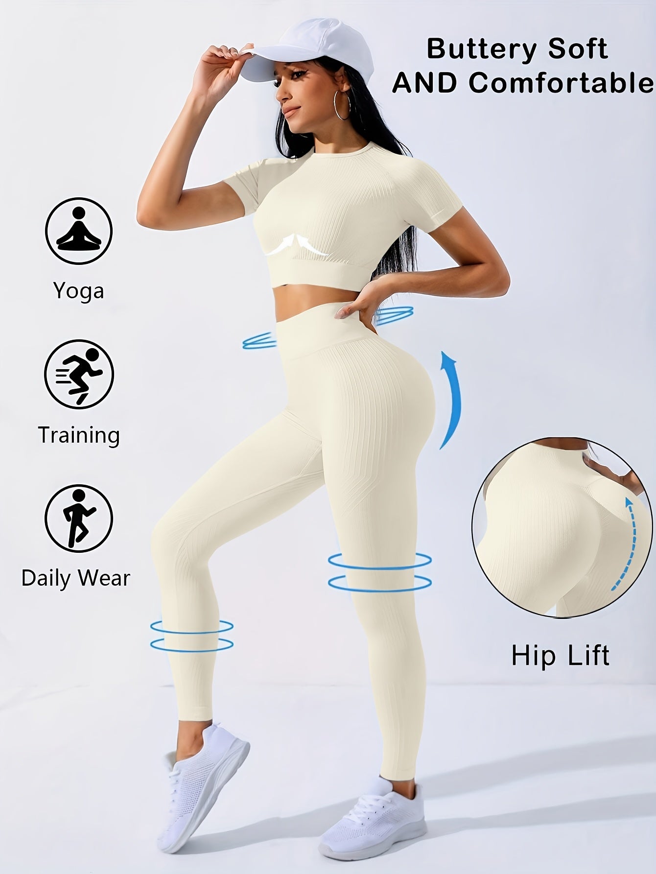 2pcs Sports Set, Short Sleeve Yoga Top & High Waist Running Workout Leggings - Breathable, Moisture-Wicking Fabric - For Women - Perfect for Yoga, Running, Gym & Fitness - Ideal Gift for Active Women
