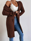 Cozy Chic Drawstring Waist Hooded Cardigan - Soft, Casual, Open Front, Long Sleeve, Relaxed Fit, Women's Clothing for Everyday Wear