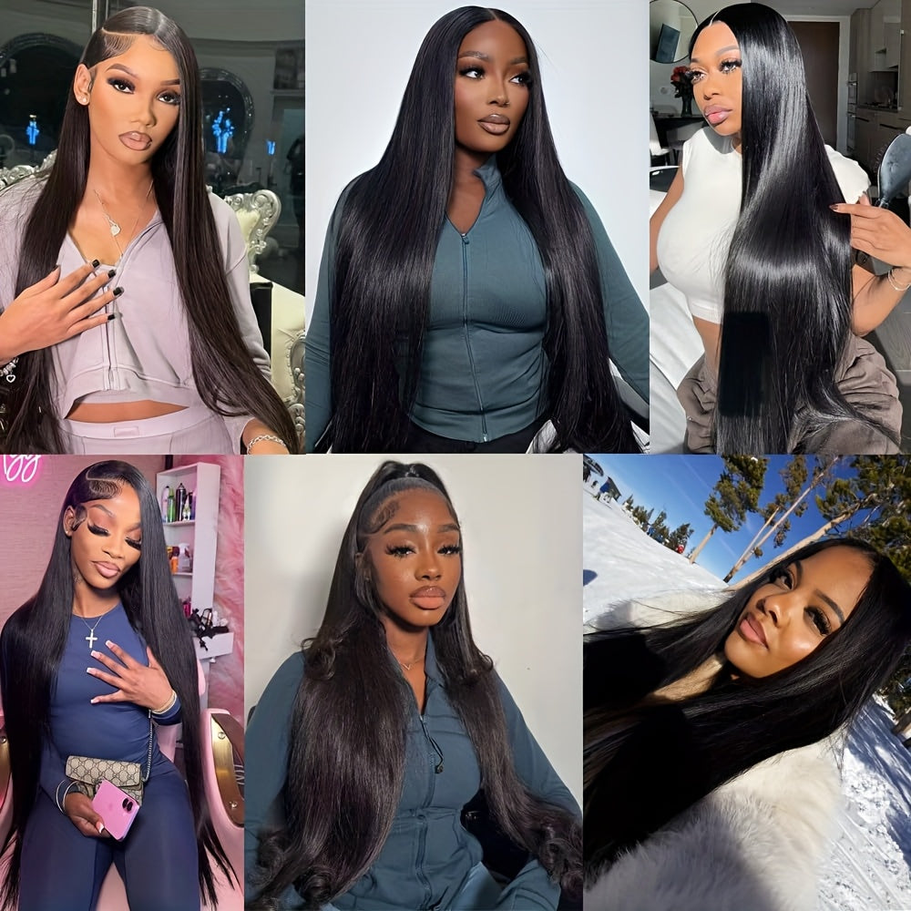 3 Bundles Unisex Brazilian Virgin Straight Hair, 2x6 HD Lace Closure, 100% Unprocessed Human Hair Weave, Unisex-adult