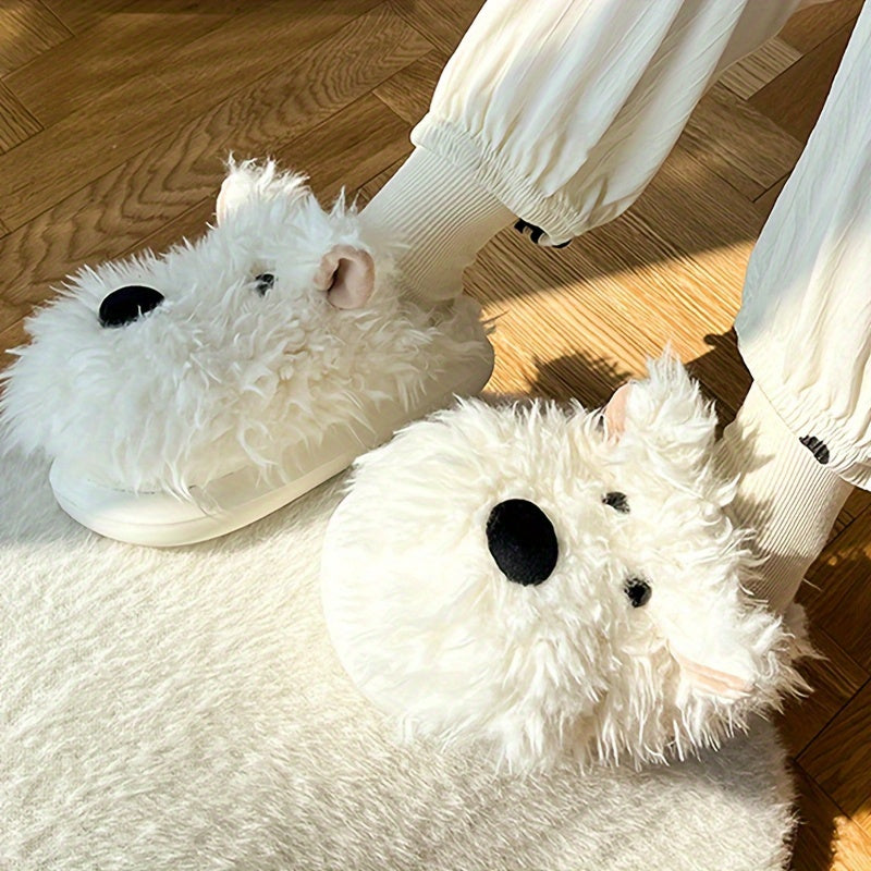 Cozy Cartoon Dog Plush Slippers for Women - Warm, Comfortable Indoor Shoes with Cute Doll Design, Non-Slip EVA Sole, Stray, Casual, Couple Slippers