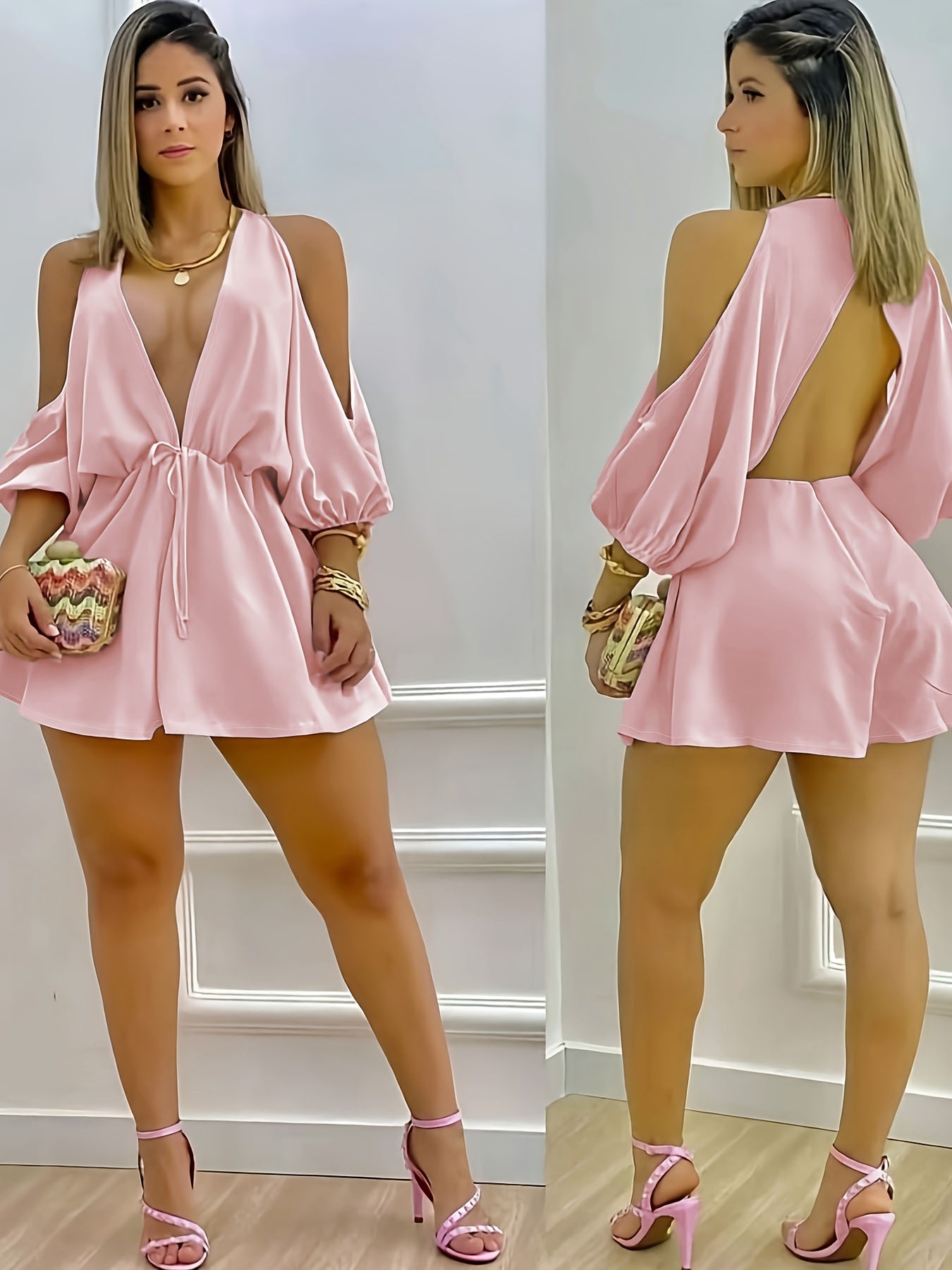 Women's Elegant & Sexy Halter Neck Jumpsuit - Lightweight Solid Color Spring/Summer Lounge & Party Wear, Hand Wash Only, Summer Outfit | Flowing Silhouette | Sensual Fit